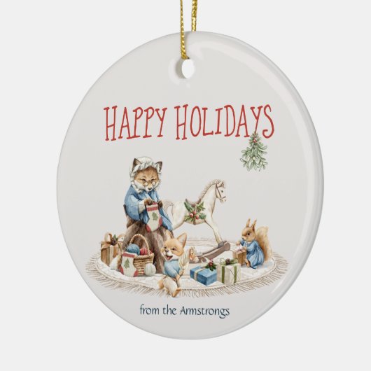 Happy Holidays Granny Children Wasserfarbene Tiere Keramik Ornament (Links)