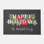Happy Holidays Gray Christmas Floral Familienname Fußmatte (Vorderseite)