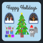 Happy Holidays Gray Poodle Christmas #4-2 Stickers<br><div class="desc">Gray Poodle Christmas #4</div>