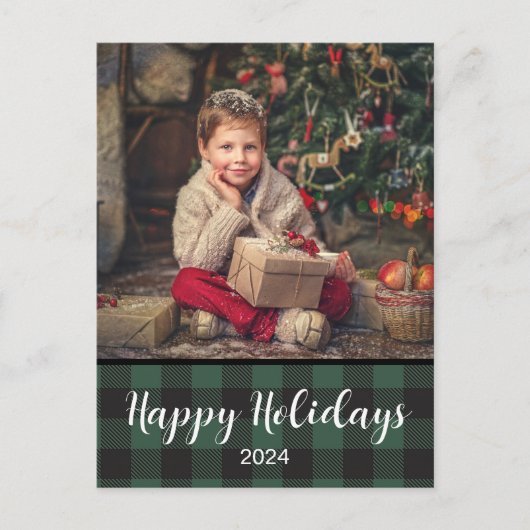 Happy Holidays Green Buffalo Kariert 2024 Postkarte (Vorderseite)