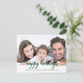 Happy Holidays Green Calligraphy Foto Weihnachten Postkarte (Stehend Vorderseite)