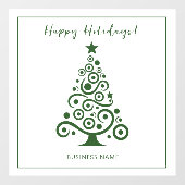 Happy Holidays Green Christmas Tree on White Fensteraufkleber (Blatt)