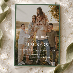Happy Holidays Green Gradient Two Foto Family Feiertagskarte