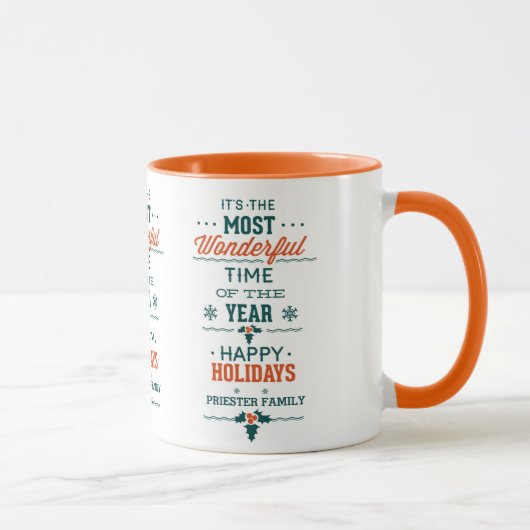 Happy Holidays Green & Orange Text Design Tasse (Rechts)