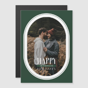 Happy Holidays Green Oval Frame Foto Card Magneteinladung