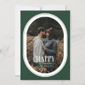 Happy Holidays Green Oval Frame Foto Card Magneteinladung (Vorderseite)