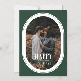 Happy Holidays Green Oval Frame Foto Card Magneteinladung
