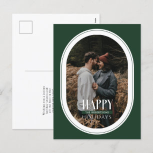 Happy Holidays Green Oval Frame Foto Postkarte
