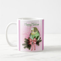 Happy Holidays Green Parakeet mit Weihnachtsjunge