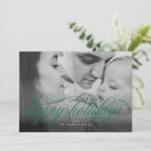 Happy Holidays Green Script Foto Weihnachtskarte Ankündigung (Stehend Vorderseite)