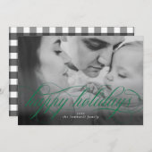 Happy Holidays Green Script Foto Weihnachtskarte Ankündigung (Vorne/Hinten)