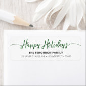 Happy Holidays Green Script Return Address Label (Insitu)