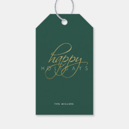 Happy Holidays Green Script Weihnachten Geschenkanhänger