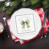 Happy Holidays Green Watercolor Bow Modern Serviette