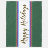 HAPPY HOLIDAYS Green White Blue Streifen Fleecedecke (Vorderseite)
