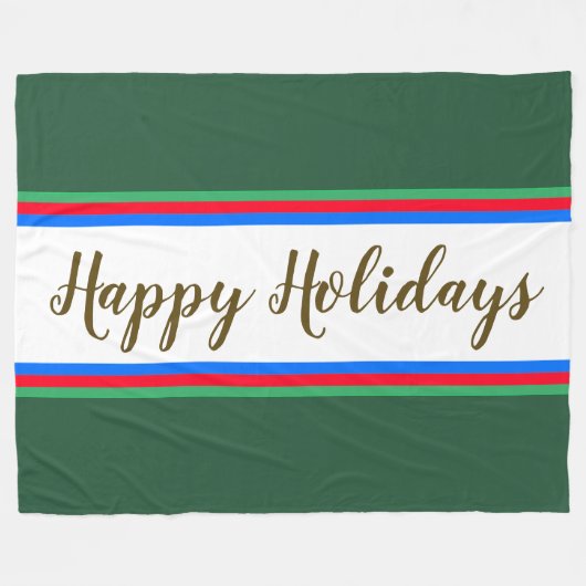 HAPPY HOLIDAYS Green White Blue Streifen Fleecedecke (Vorderseite (Horizontal))