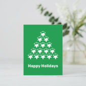 Happy Holidays Green White Snow Stars Tree Karte (Stehend Vorderseite)