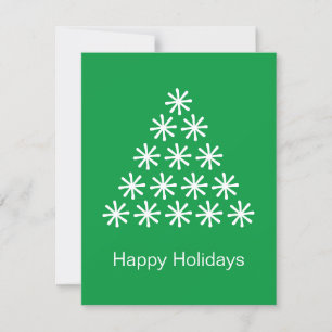 Happy Holidays Green White Snow Stars Tree Karte