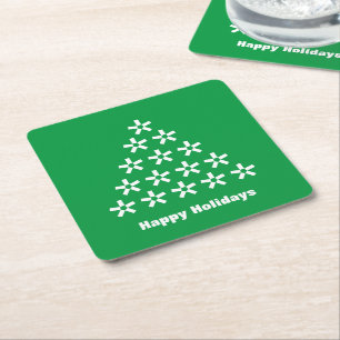 Happy Holidays Green White Snow Stars Tree Rechteckiger Pappuntersetzer