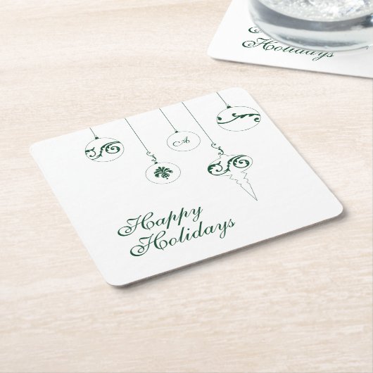 Happy Holidays GreenMonogram Bauble Ornamente Rechteckiger Pappuntersetzer (angewinkelt)