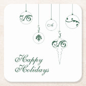 Happy Holidays GreenMonogram Bauble Ornamente Rechteckiger Pappuntersetzer (Vorderseite)