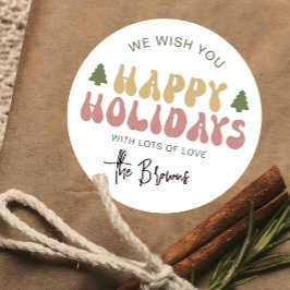 Happy Holidays Groovy Retro Weihnachtsgeschenk Runder Aufkleber