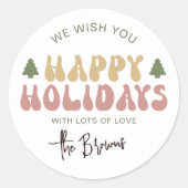 Happy Holidays Groovy Retro Weihnachtsgeschenk Runder Aufkleber (Vorderseite)