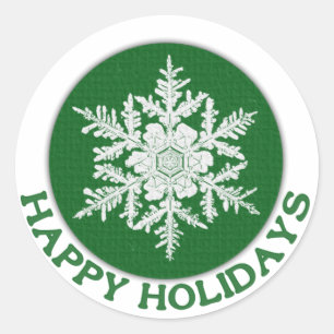 Happy Holidays Grünbuch Snowflake Runder Aufkleber