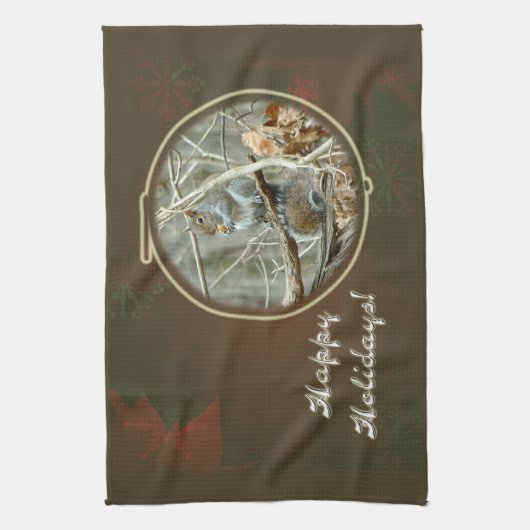 Happy Holidays Gruß - Graues Eichhörnchen Handtuch (Vertikal)