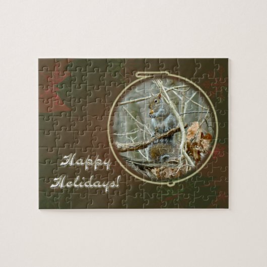 Happy Holidays Gruß - Graues Eichhörnchen Puzzle (Horizontal)