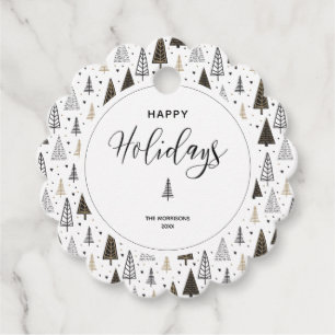 Happy Holidays Hand Drawn Pine Trees Individuelle Geschenkanhänger