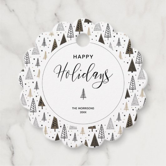 Happy Holidays Hand Drawn Pine Trees Individuelle  Geschenkanhänger (Vorderseite)