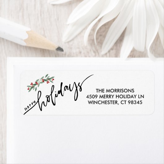Happy Holidays Hand gebettet Berry Rücksendeadress (Insitu)