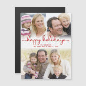 Happy Holidays Hand Letted Script Foto Collage Magnetkarte (Vorne/Hinten)
