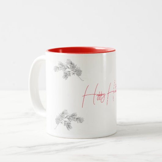 Happy Holidays Handgezeichnete Kiefernkone Generik Zweifarbige Tasse (Vorderseite Links)