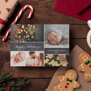 Happy Holidays Handlettering script Photo collage Feiertagspostkarte