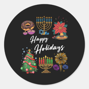 Happy Holidays Hanukkah Feliz Navidad Christmas Kw Runder Aufkleber