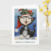 Happy Holidays, Happy Cat unter mistletoe Karte (Gelbe Blume)