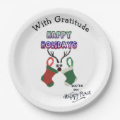 Happy Holidays Happy Place mit Dankbarkeit Pappteller (Vorderseite)