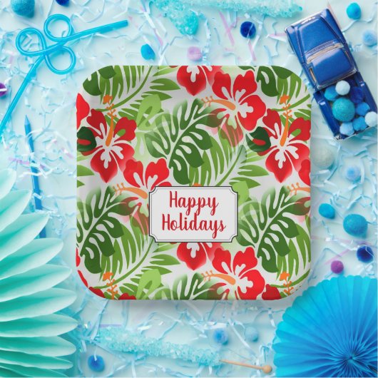 Happy Holidays Hawaiian Flower Pattern Weihnachten Pappteller (Party)