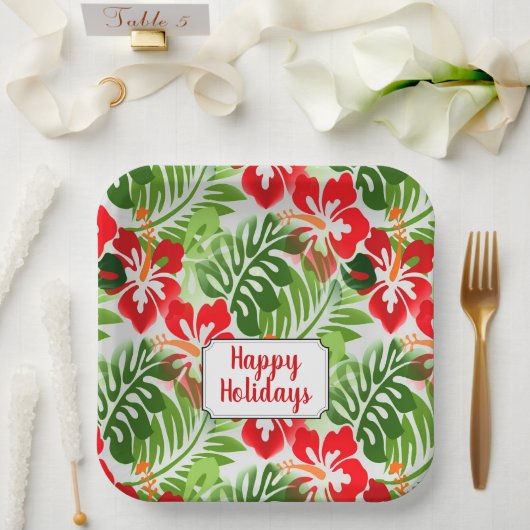 Happy Holidays Hawaiian Flower Pattern Weihnachten Pappteller (Hochzeit)