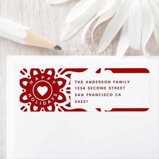 Happy Holidays Heart Snowflake Red White (Insitu)