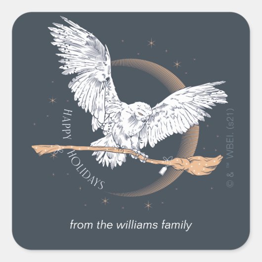 Happy Holidays Hedwig Delivery | PERSONALISIERT Quadratischer Aufkleber (Vorderseite)