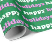 Happy Holidays | Hellrosa und grüne Typografie Geschenkpapier (Rolleneckpunkt)
