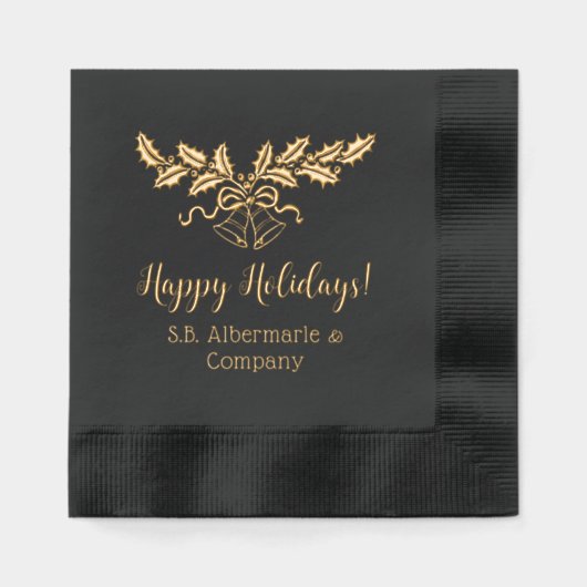 Happy Holidays Holly and Bells Company Name Servietten Mit Folie (Vorderseite)