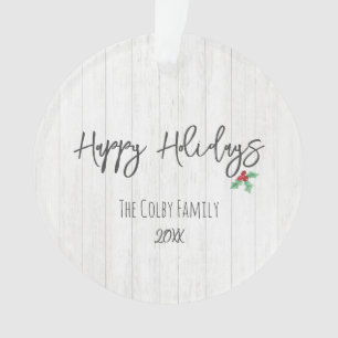 HAPPY HOLIDAYS Holly Barn Family NAME Foto Rustika Ornament