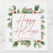 Happy Holidays Holly Berries Christmas Weinetikett (Einzelnes Label)
