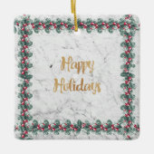 Happy Holidays Holly Berry Garland auf Marmor Keramikornament (Vorderseite)