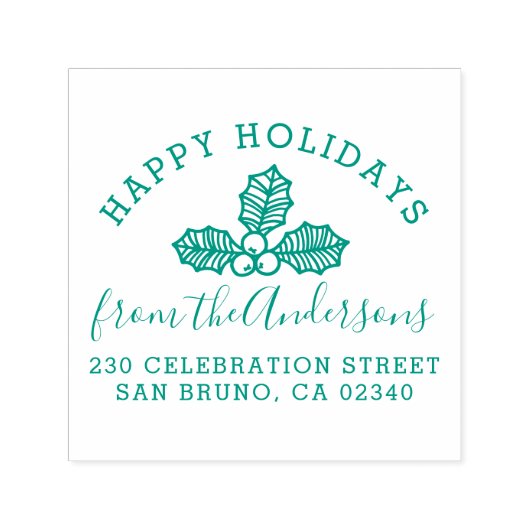 Happy Holidays Holly Familienname & Rücksendeadres Permastempel (Design)