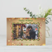 Happy Holidays Holly Foto Weihnachtskarte Feiertagskarte (Stehend Vorderseite)